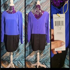 BCBGeneration Size 8 Cobalt Blue & Black Color Block Long Sleeve Mini Dress NWT
